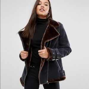 Missguided faux leather fur lined coat